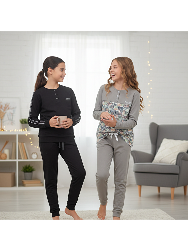 Bonbon Genç Kadın Pamuklu 2 Adet 2'Li Pijama Takımı Al507 V1, Al501 V1 Bb2453