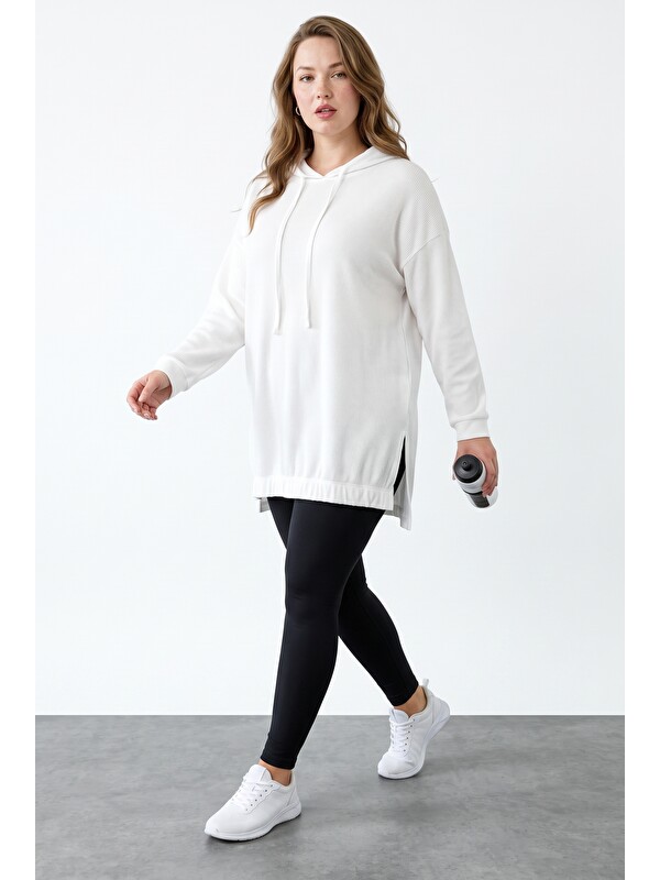 Stil Diva Fitilli Kumaş Kapüşonlu Sweatshirt
