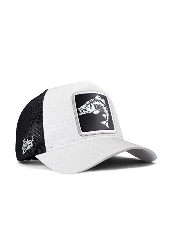 BlackBörk Balık Logolu Beyaz-Siyah Trucker Şapka