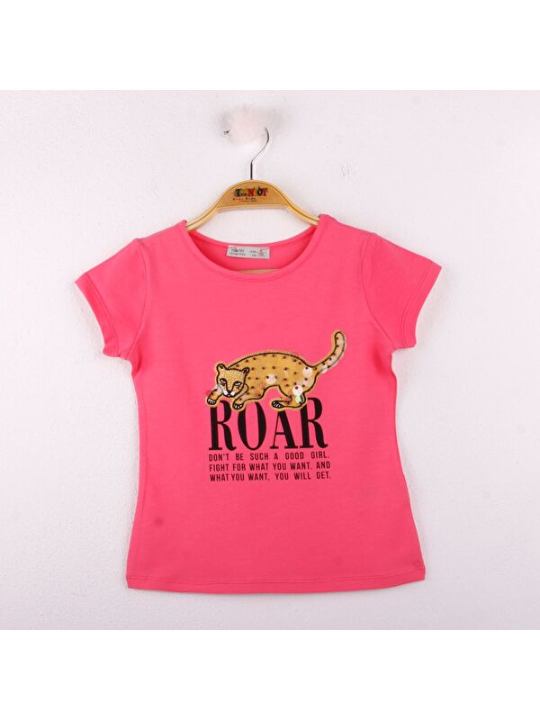 Toontoykids Kız Çocuk Leopar Baskılı Pullu Tişört