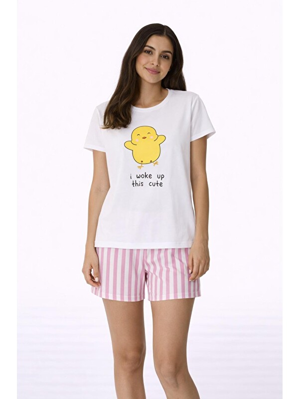 carla10 Baskılı Kısa Kollu Şortlu Pamuklu Pijama Takımı