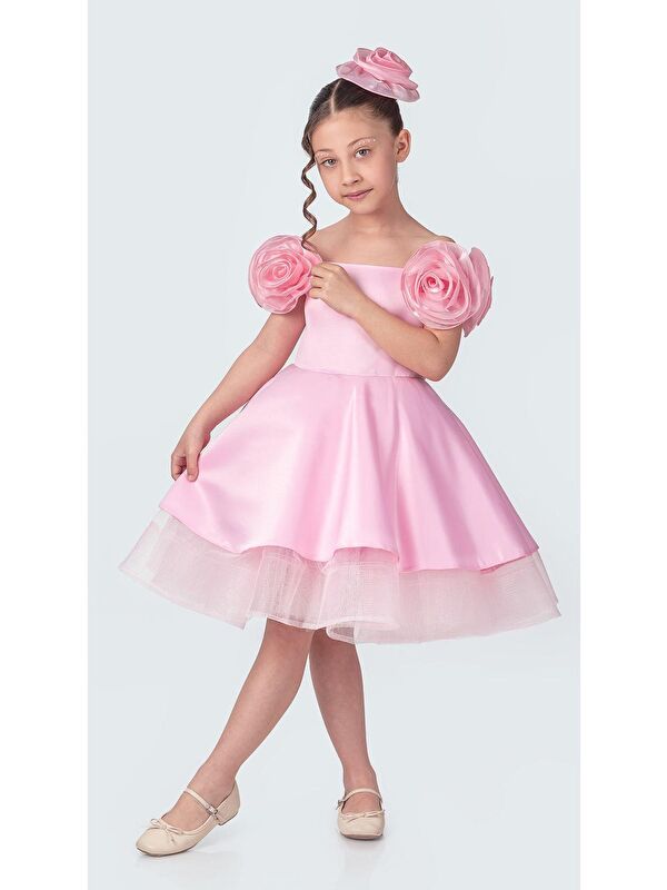 Mnk Baby & Kids Fanari Krep Saten Gren Destekli Kız Abiye M00735