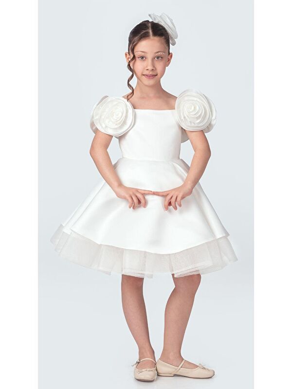 Mnk Baby & Kids Fanari Krep Saten Gren Destekli Kız Abiye M00735