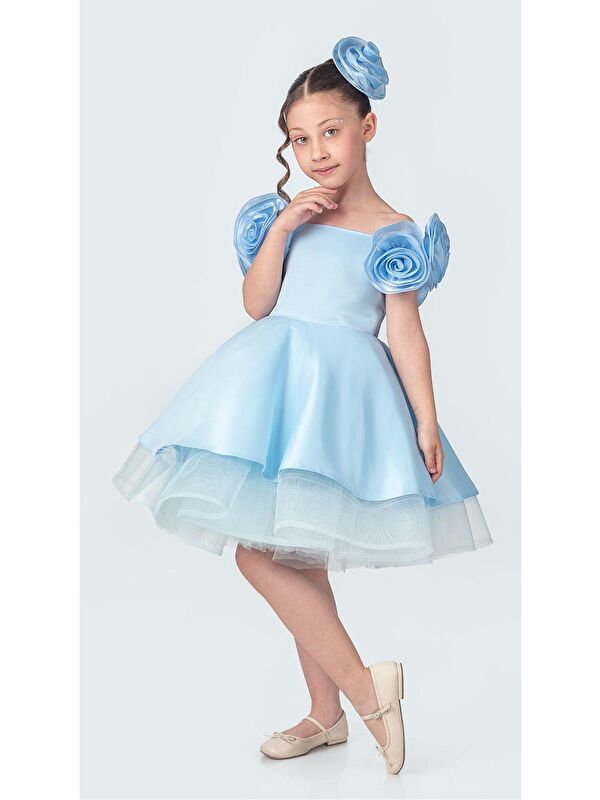 Mnk Baby & Kids Fanari Krep Saten Gren Destekli Kız Abiye M00735