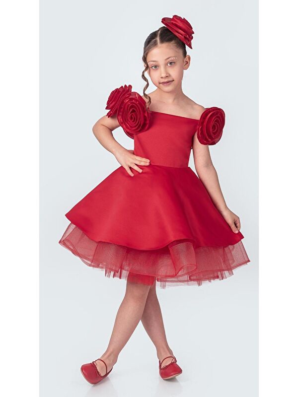 Mnk Baby & Kids Fanari Krep Saten Gren Destekli Kız Abiye M00735