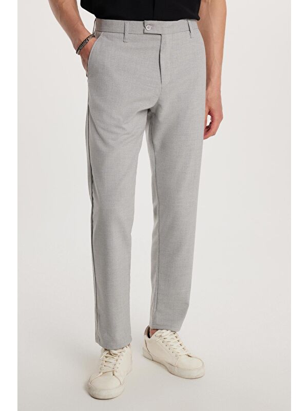 TUDORS Erkek Slim Fit Dar Kesim Esnek Yan Cepli Bilek Boy Canvas Kesim Gri Pantolon