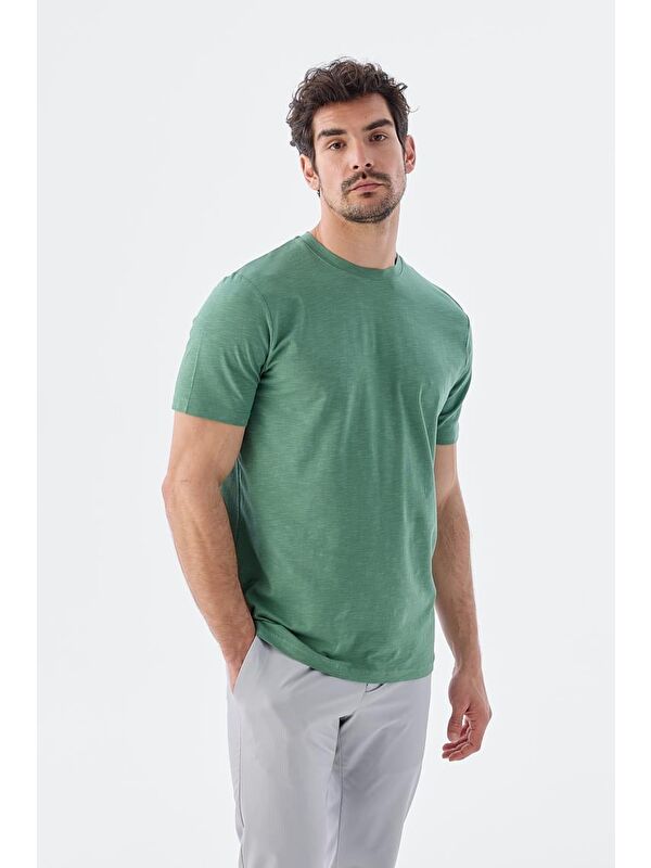 JAKAMEN Yeşil Slim Fit Bisiklet Yaka T-Shirt