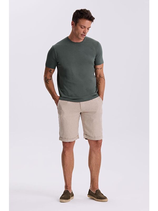 JAKAMEN Haki %100 Pamuk Slim Fit Bisiklet Yaka Basic T-Shirt