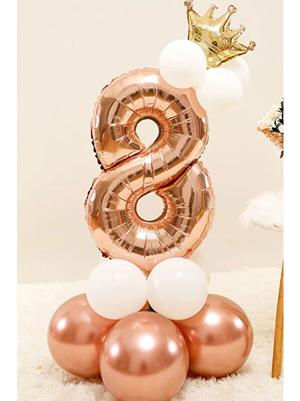 Le Mabelle Rose 8 Rakamı Taçlı Balonlu Set