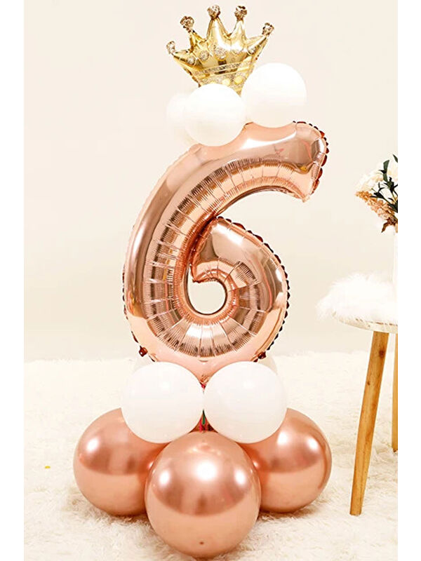 Le Mabelle Rose 6 Rakamı Taçlı Balonlu Set