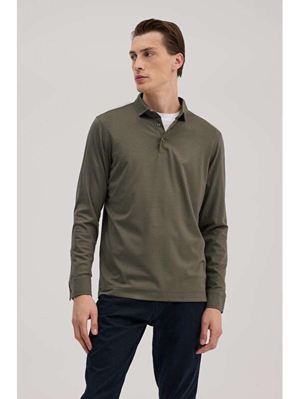 JAKAMEN Haki Slim Fit Polo Yaka Sweatshirt