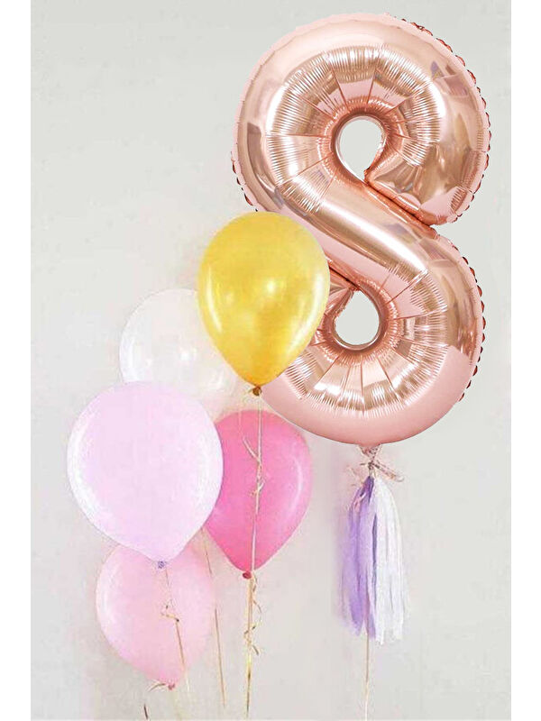 Le Mabelle Rose 8 Rakamı Püsküllü Balon Set