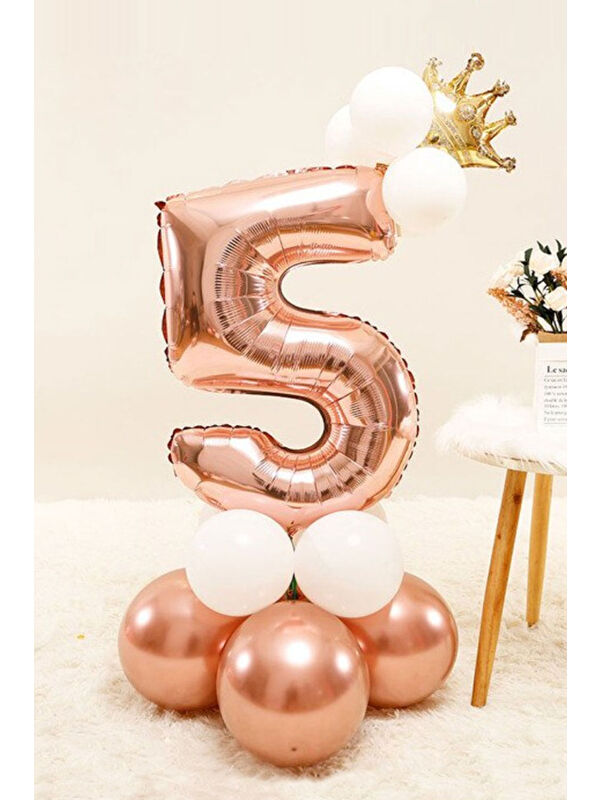 Le Mabelle Rose 5 Rakamı Taçlı Balon Set