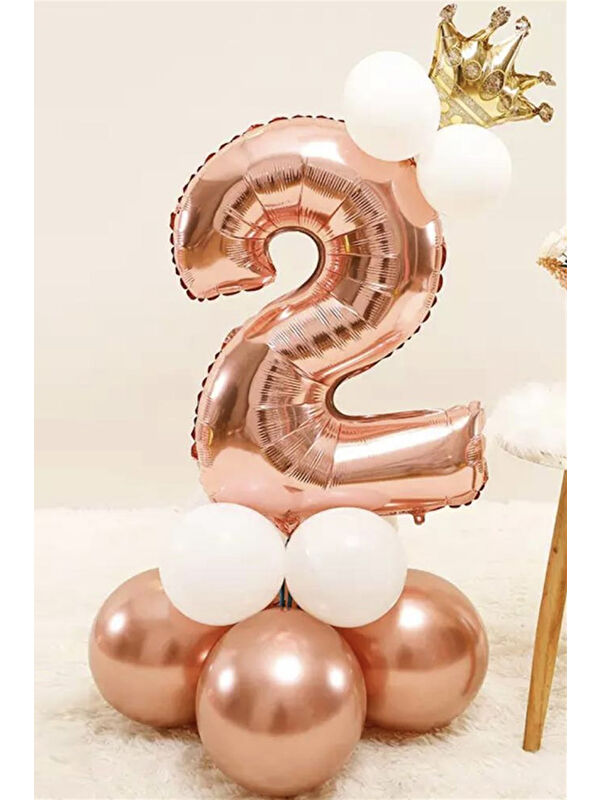 Le Mabelle Rose 2 Rakamı Taçlı Balon Set
