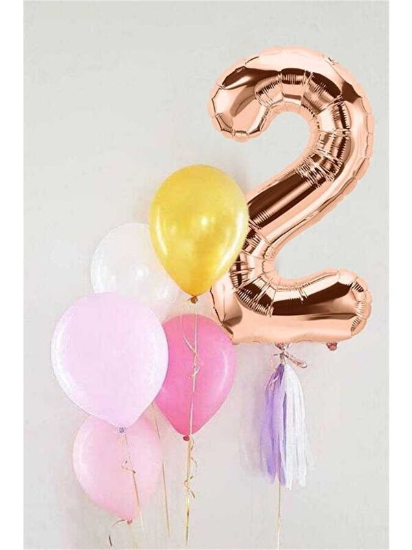 Le Mabelle Rose 2 Rakamı Püsküllü Balon Set