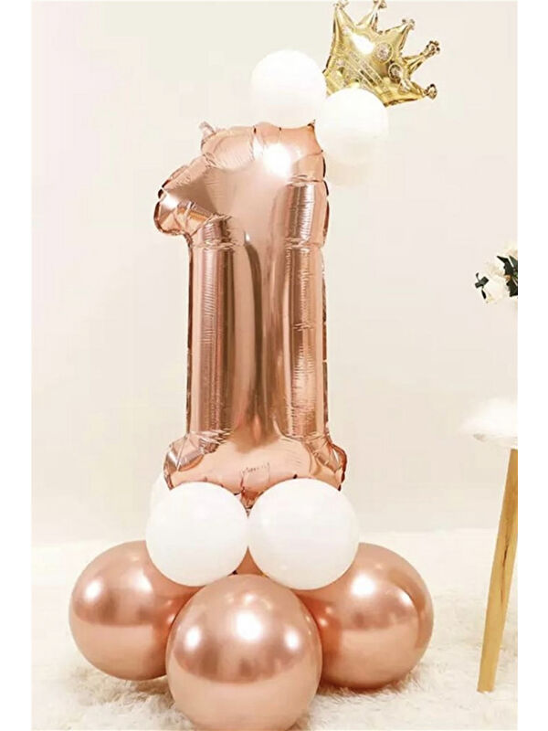Le Mabelle Rose 1 Rakamı Taçlı Balon Set