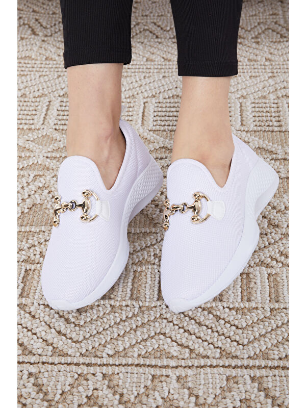 Kadın Beyaz Tokalı File Spor Ayakkabı - 27093 - Görsel 3