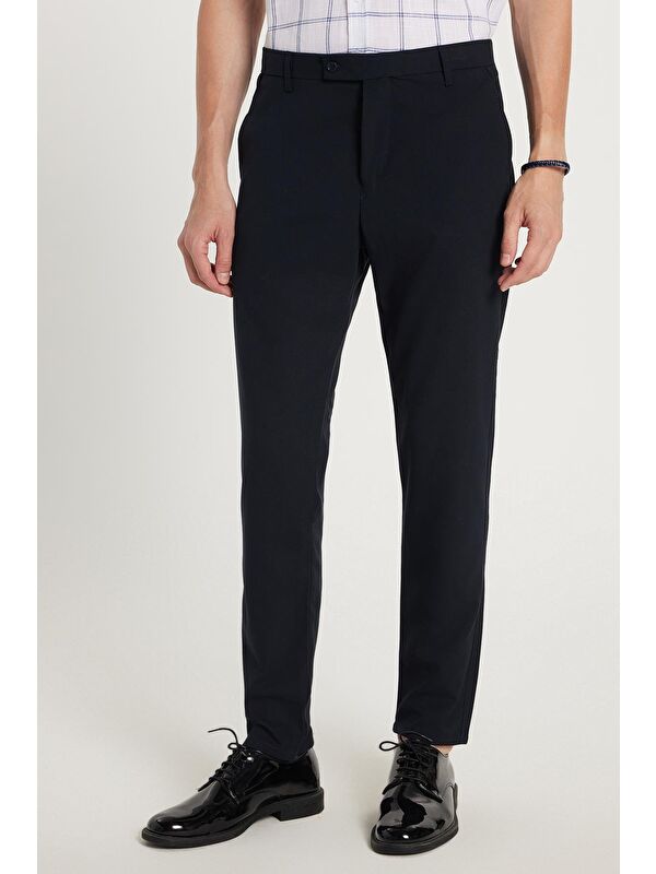 TUDORS Erkek Slim Fit Dar Kesim Chino Yandan Cepli Pamuklu Lacivert Pantolon
