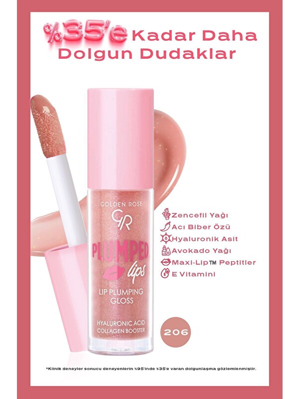 GOLDEN ROSE Plumped Lips Lip Plumping Gloss No: 206 - Dolgunlaştırıcı Dudak Parlatıcısı