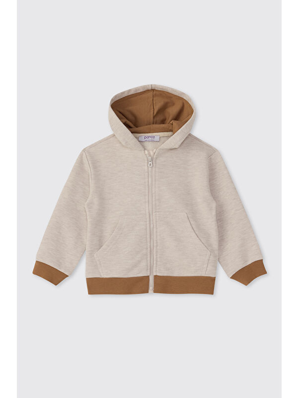 Panço Erkek Bebek Fermuarlı Bej-Melanj Sweatshirt