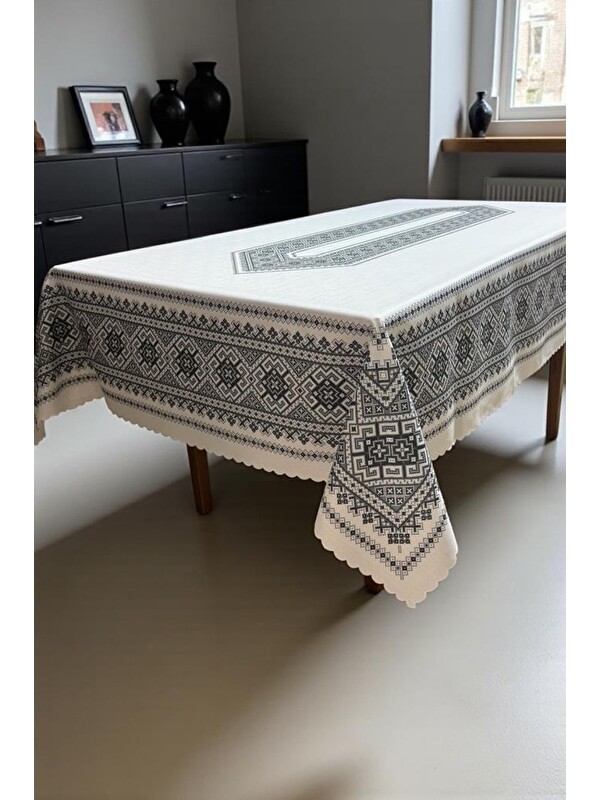 Çeyiz Diyarı Kervan Dertsiz Masa Örtüsü 150x200 cm Gri