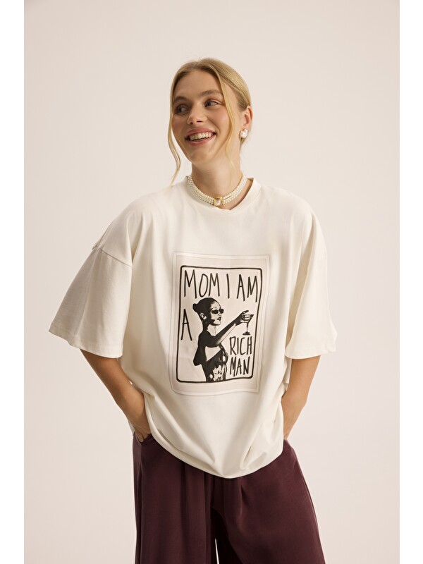 Mai Collection Rich Woman Oversize Beyaz T-Shirt