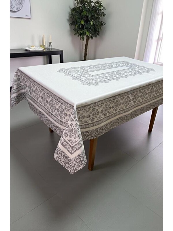 Çeyiz Diyarı Nazen Dertsiz Masa Örtüsü 150x220 cm Gri