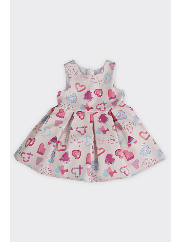 Panço Kız Bebek Kalp Desenli Pembe Abiye Elbise
