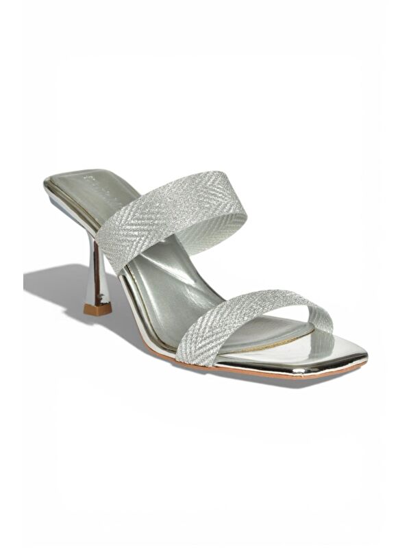 Fox Shoes Gümüş Kadın Topuklu Terlik Y820013834