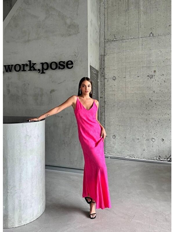 Jane's JAKARLI ASKILI SATEN ELBİSE ASİMETRİK - Pembe
