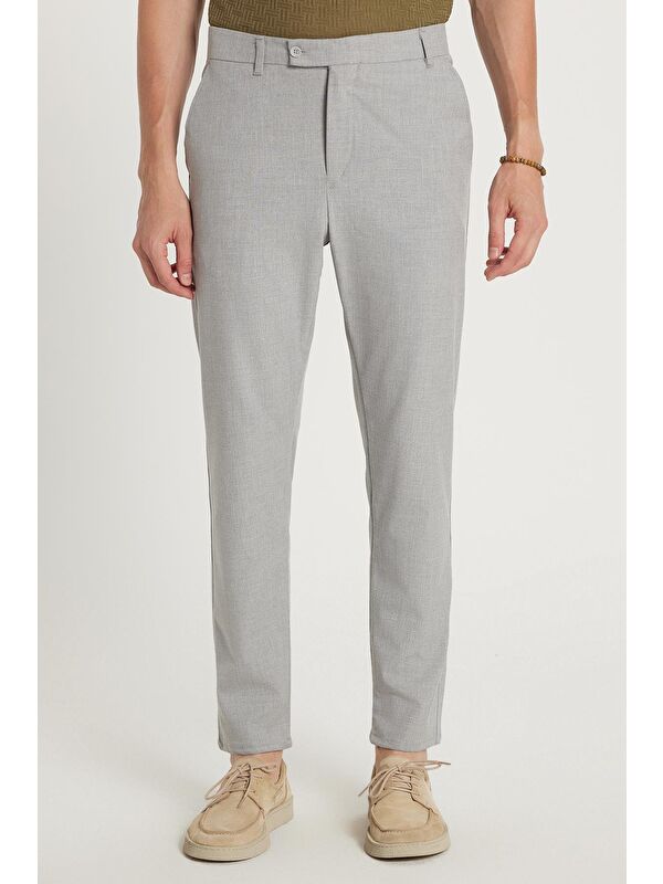 TUDORS Erkek Slim Fit Dar Kesim Chino Yandan Cepli Pamuklu Gri Pantolon