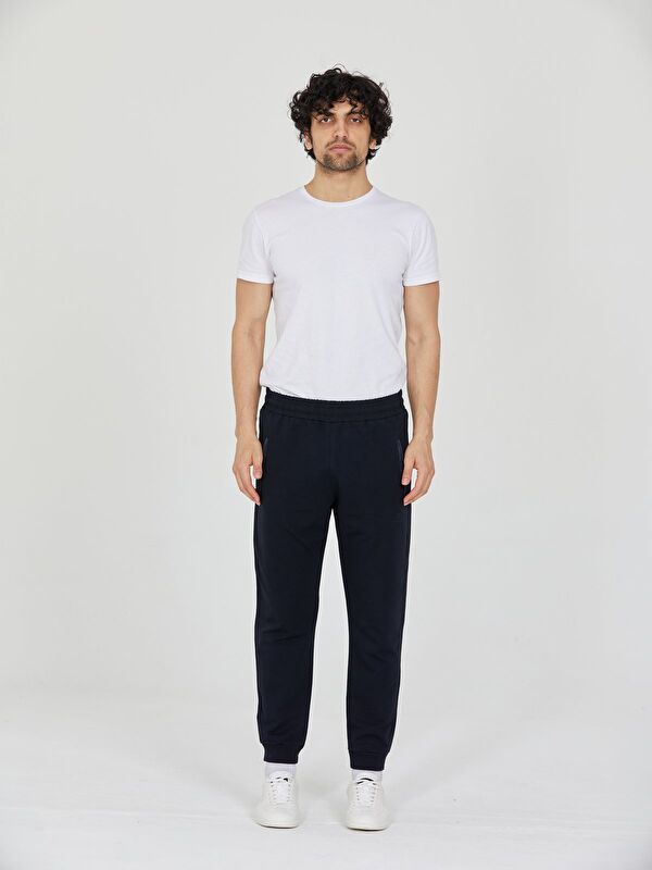 Shooter Sportswear Lacivert Erkek Eşofman Altı Fermuarlı Cepli Slim Fit Paça Ribanalı Spor Eşofman
