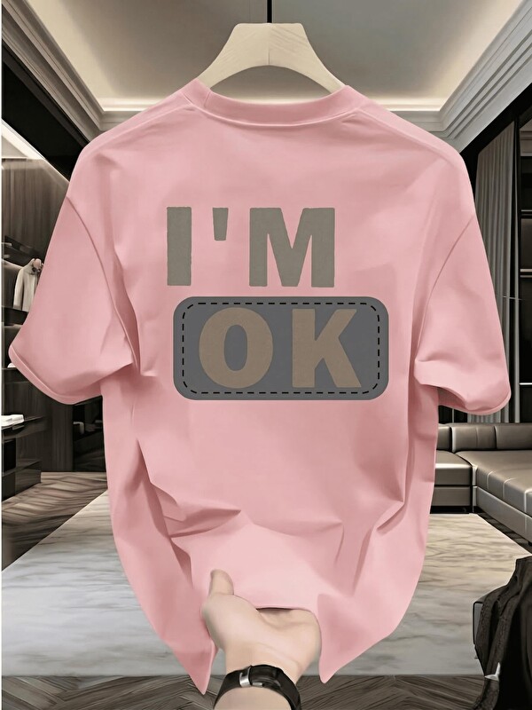 Oksit Unisex "I'M OK" Baskılı Oversize Pamuklu Tişört - Özel Tasarım Patch Detaylı