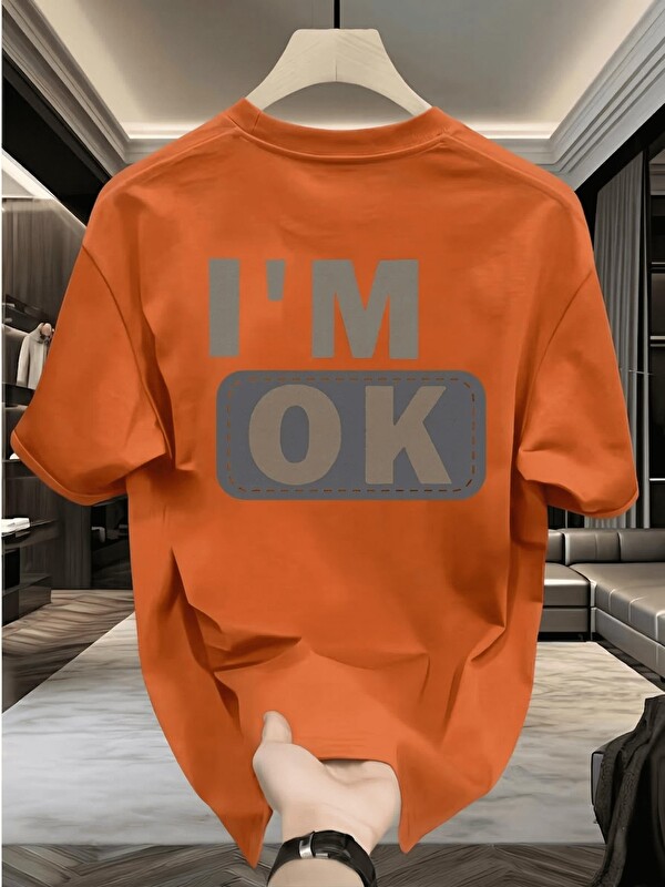 Oksit Unisex "I'M OK" Baskılı Oversize Pamuklu Tişört - Özel Tasarım Patch Detaylı