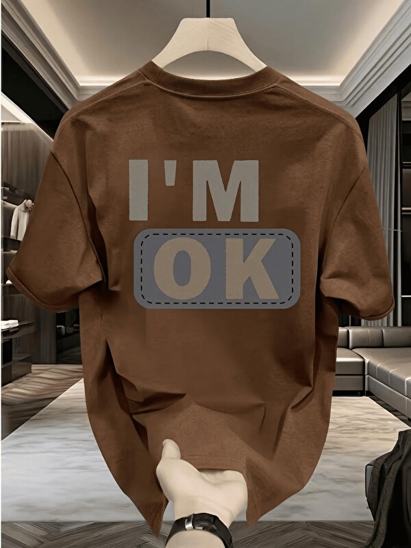 Oksit Unisex "I'M OK" Baskılı Oversize Pamuklu Tişört - Özel Tasarım Patch Detaylı