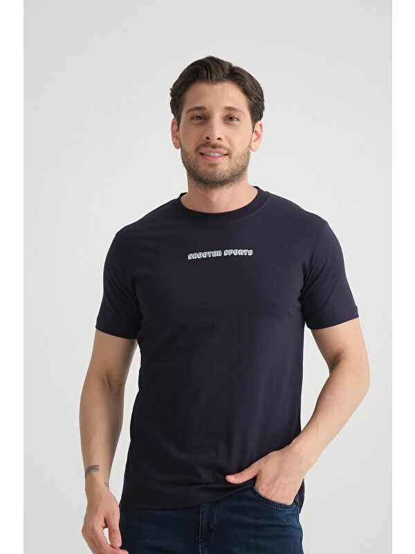 Shooter Sportswear Lacivert Erkek Bisiklet Yaka Tişört Premium Pamuklu Yüksek Kalite Regular Fit