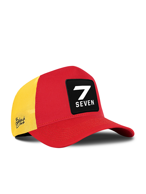 BlackBörk 7 Numara Logolu Kırmızı-Sarı Trucker Şapka