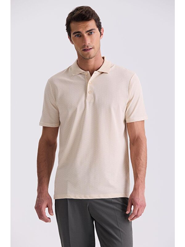 JAKAMEN Bej Regular Fit Desenli Polo Yaka T-Shirt