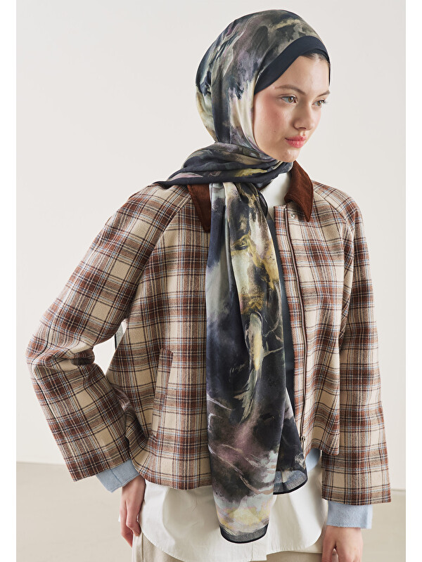 Fresh Scarfs Siyah Pure Abstract Desen Rami Şal
