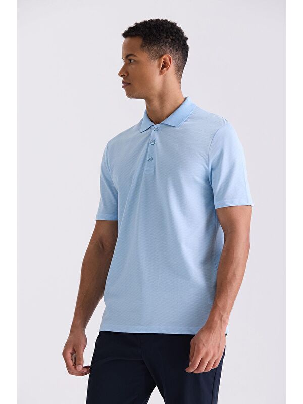 JAKAMEN Mavi Regular Fit Desenli Polo Yaka T-Shirt