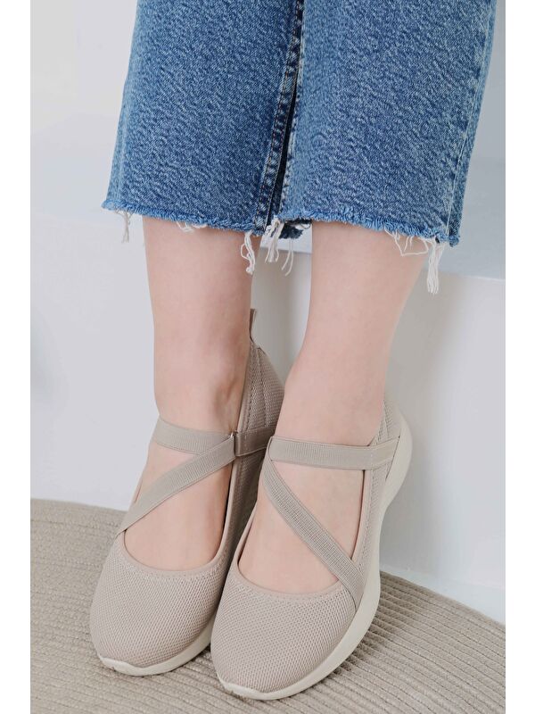 Kadın Bej Lastikli Ayakkabı - 27067 - Görsel 3