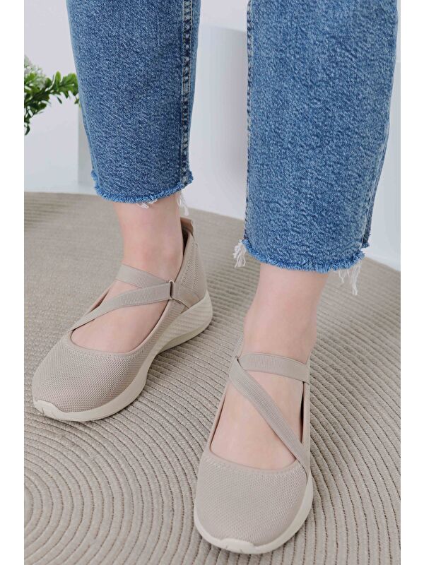 Kadın Bej Lastikli Ayakkabı - 27067 - Görsel 4