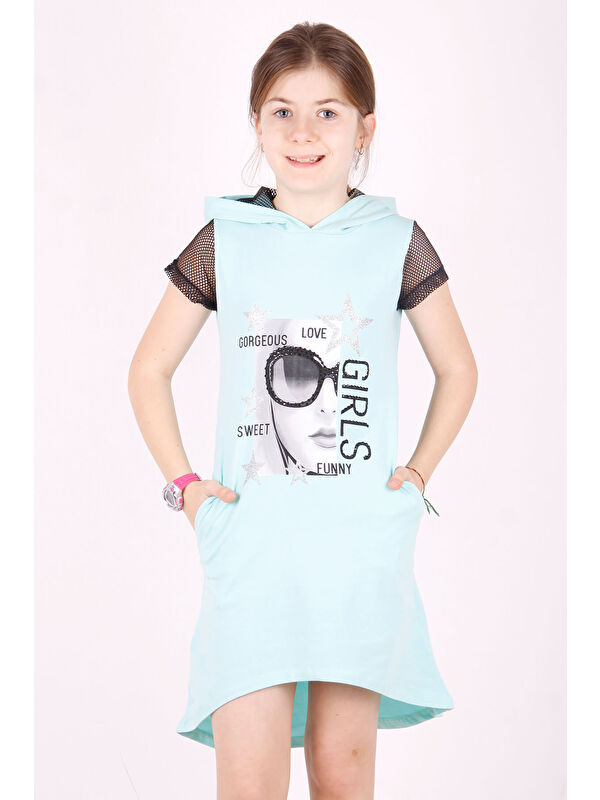 Toontoykids Kız Çocuk Kapüşonlu Cepli Elbise