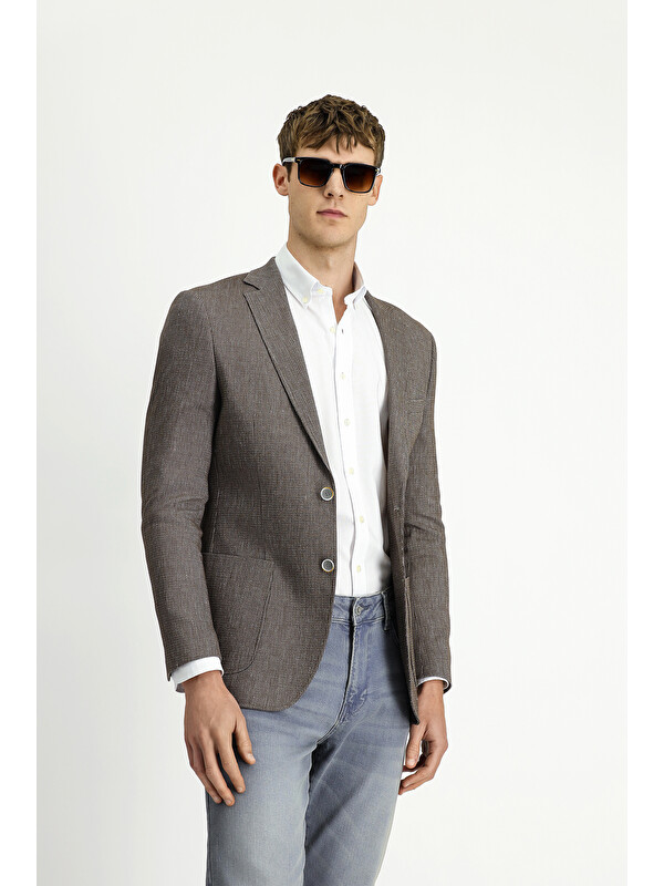 Kiğılı Keten Karışımlı Çizgili Spor Blazer Ceket