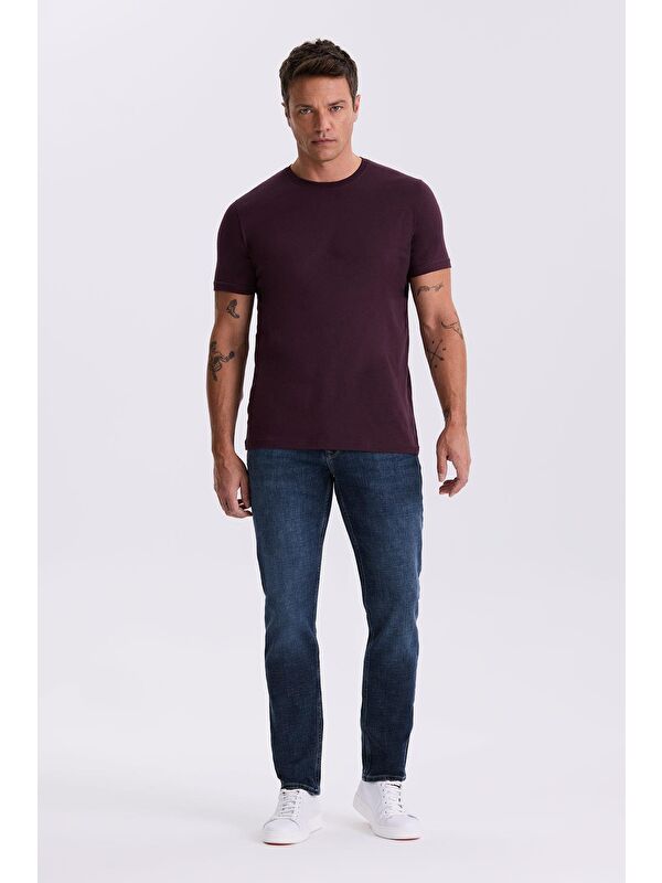 JAKAMEN Mürdüm %100 Pamuk Slim Fit Bisiklet Yaka Basic T-Shirt