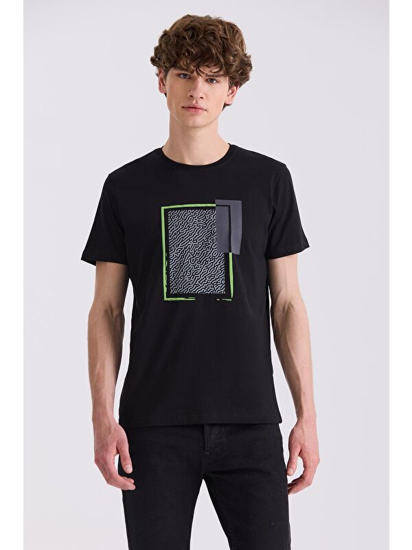 JAKAMEN Siyah Slim Fit Bisiklet Yaka T-Shirt