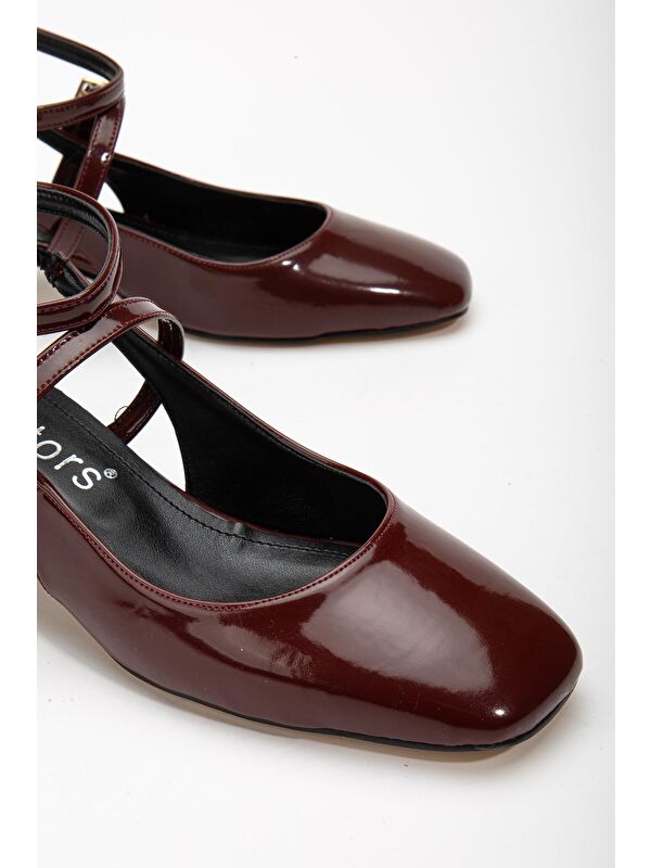 D0351 Kadın Arkası Açık Kare Burunlu Baretli Düşük Klasik Topuklu Ayakkabı - Görsel 6