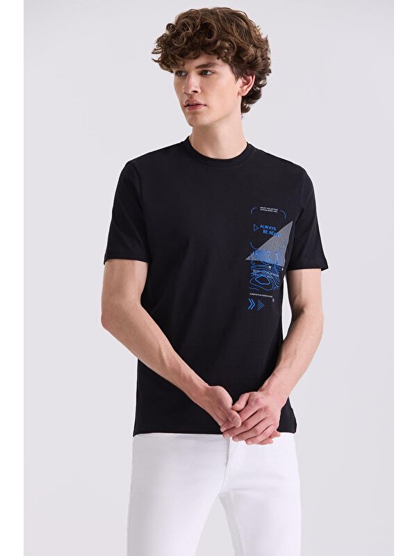 JAKAMEN Siyah Slim Fit Bisiklet Yaka T-Shirt