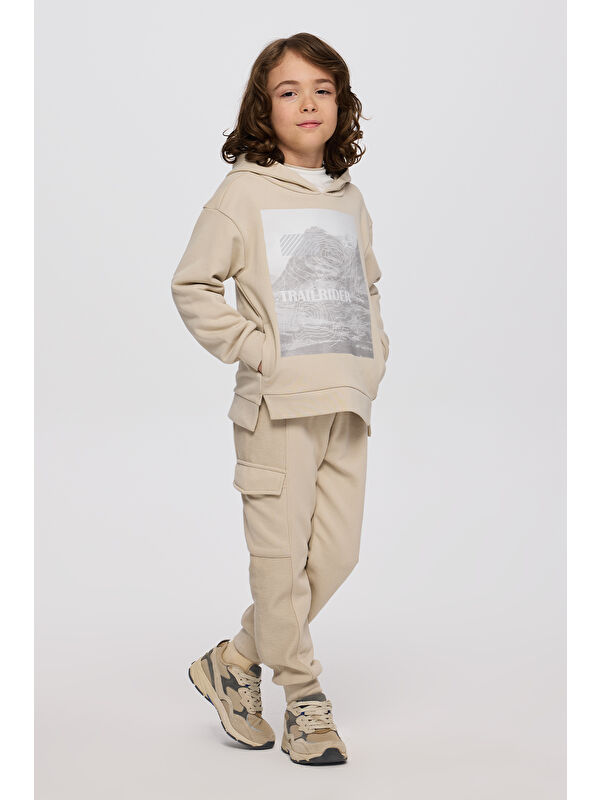 Panço Erkek Çocuk Kapüşonlu Sweatshirt Taş