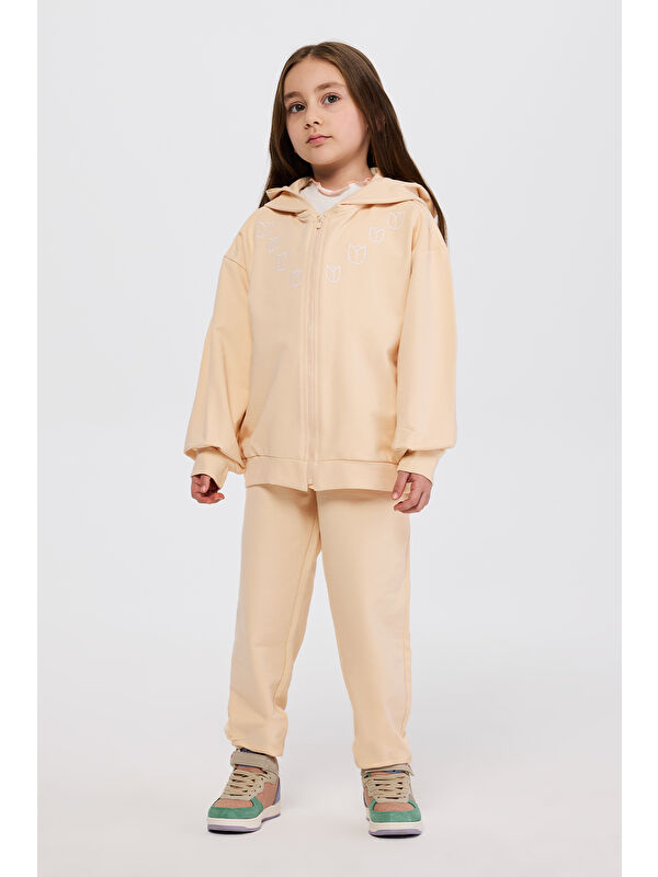 Panço Kız Çocuk Fermuarlı Somon Sweatshirt